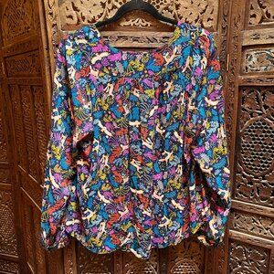 Conversations by Anthropologie Oh Deer Woodland Print Top, size 12